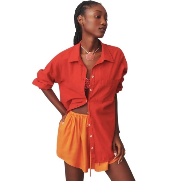 Maeve Tops - Maeve Women's Buttondown Shirt Linen Edition Plus Size 1X Red NWT